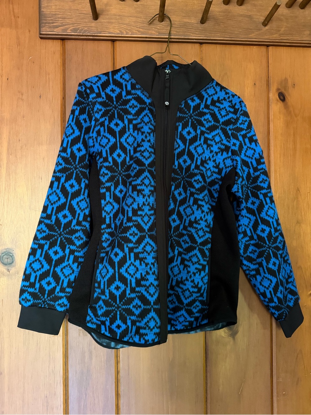 Talbots Blue and Black Patterned Zip-Up Sweater Jacket